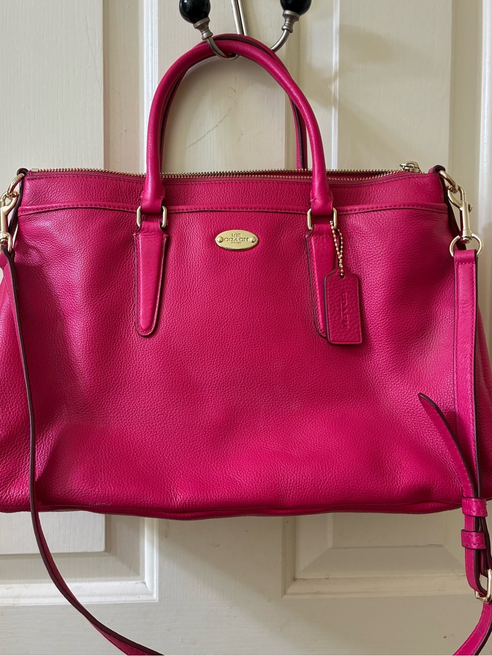 Coach Pebbled Leather Morgan SatchelClassic Fuchsia Pink Ruby Top Handles/Strap
